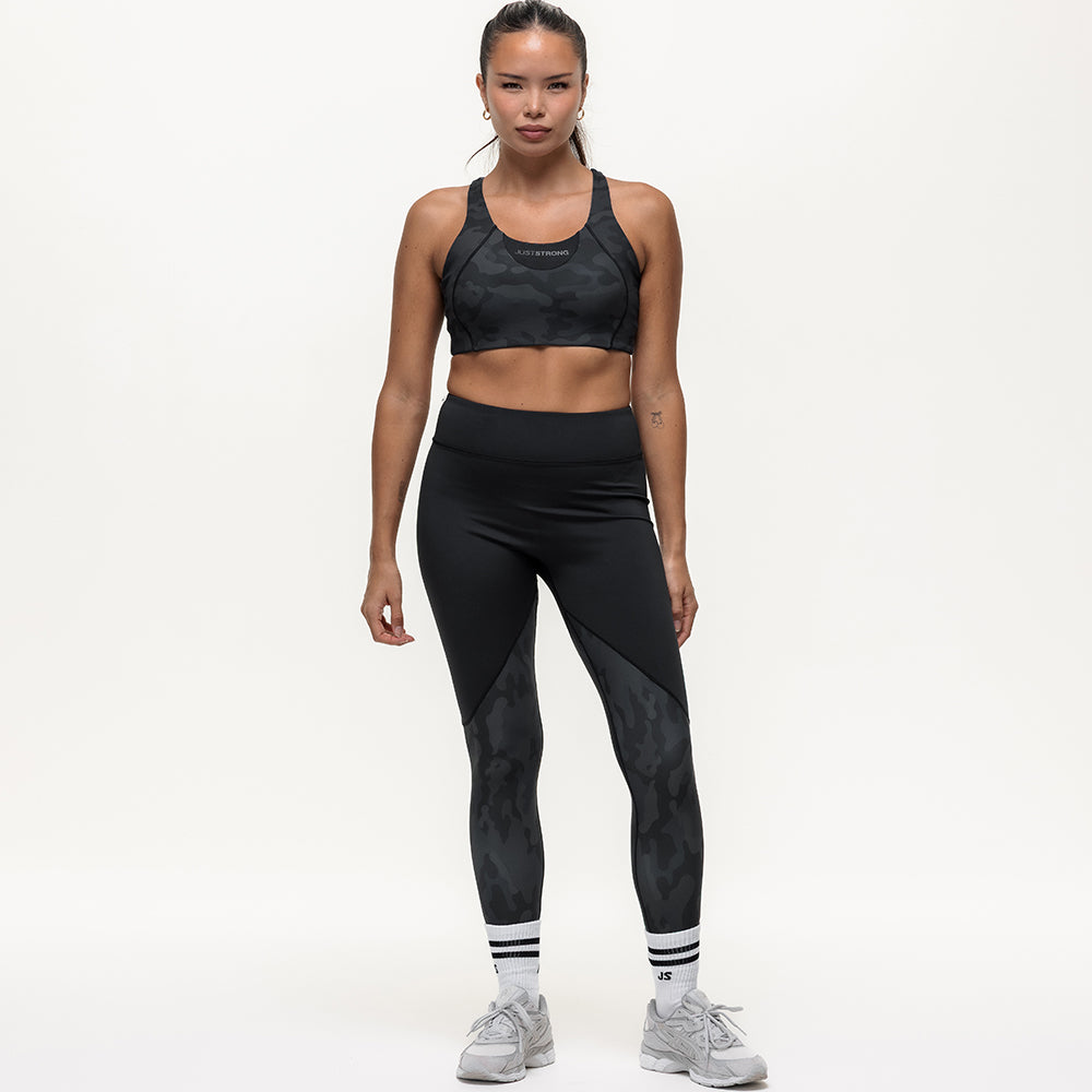 Vertex Camo Multi Strap Sports Bra - Black Onyx