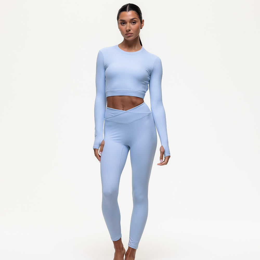 Karma Long Sleeve Crop Top - Cashmere Blue