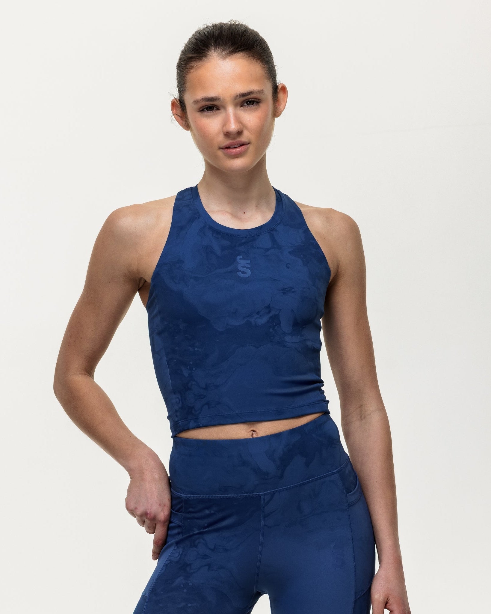 Training Crop Tank - Indigo Marble