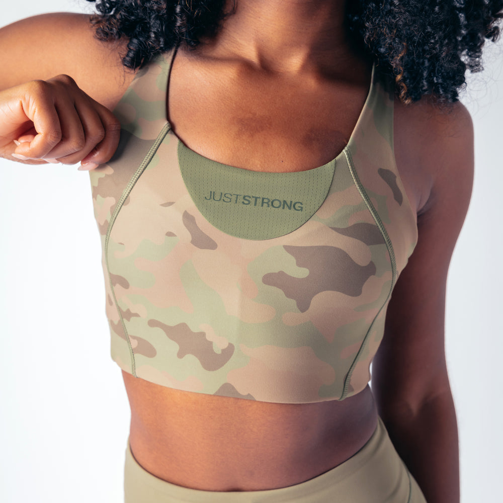 Vertex Camo Multi Strap Sports Bra - Military Green