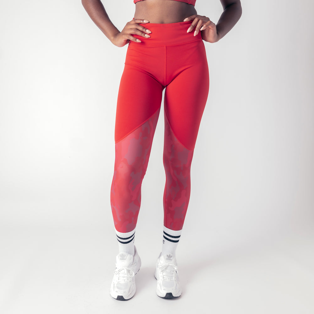 Vertex Camo High Rise Leggings - Ruby Red